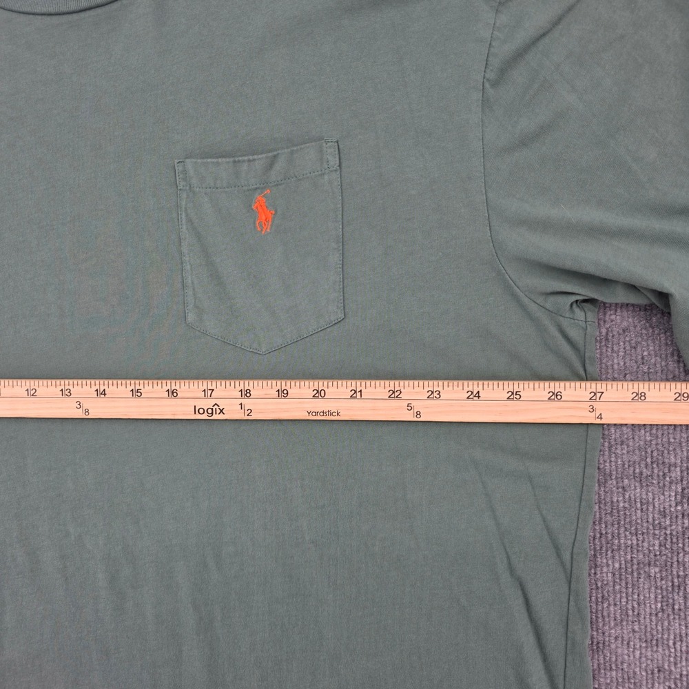 Polo Ralph Lauren Mens 2XLT Sage Green Pocket T-Shirt Orange Pony Logo Cotton - Picture 3 of 6